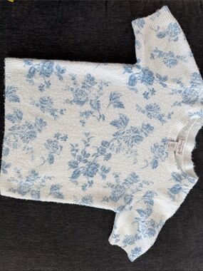 Laura Ashley Cream Sweater with Pale Blue Floral Knit
